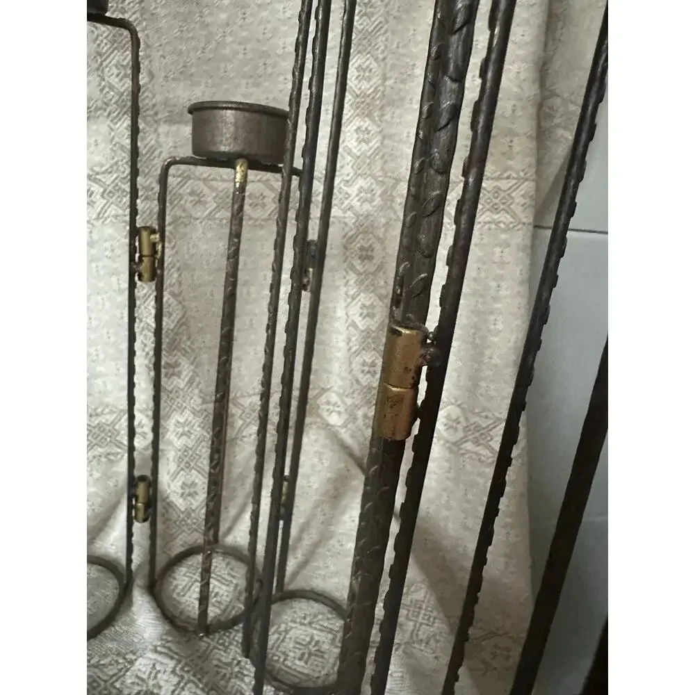 Vintage Brutalist Folding Wrought Iron Candelabra 8 Arm Tea Light Candle Holder